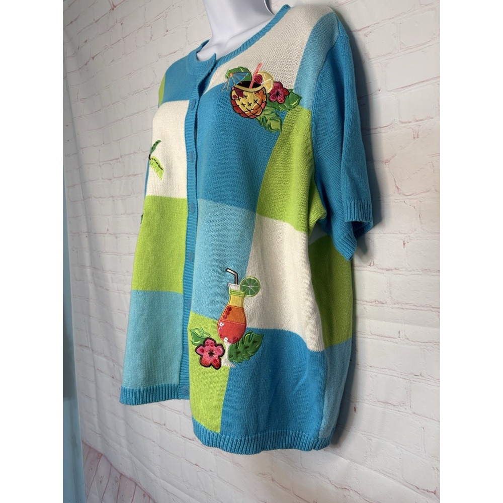 Vintage Breckenridge Woman Sweater 2X Tropical Patchwork Ramie Knit Cardigan - Picture 3 of 11